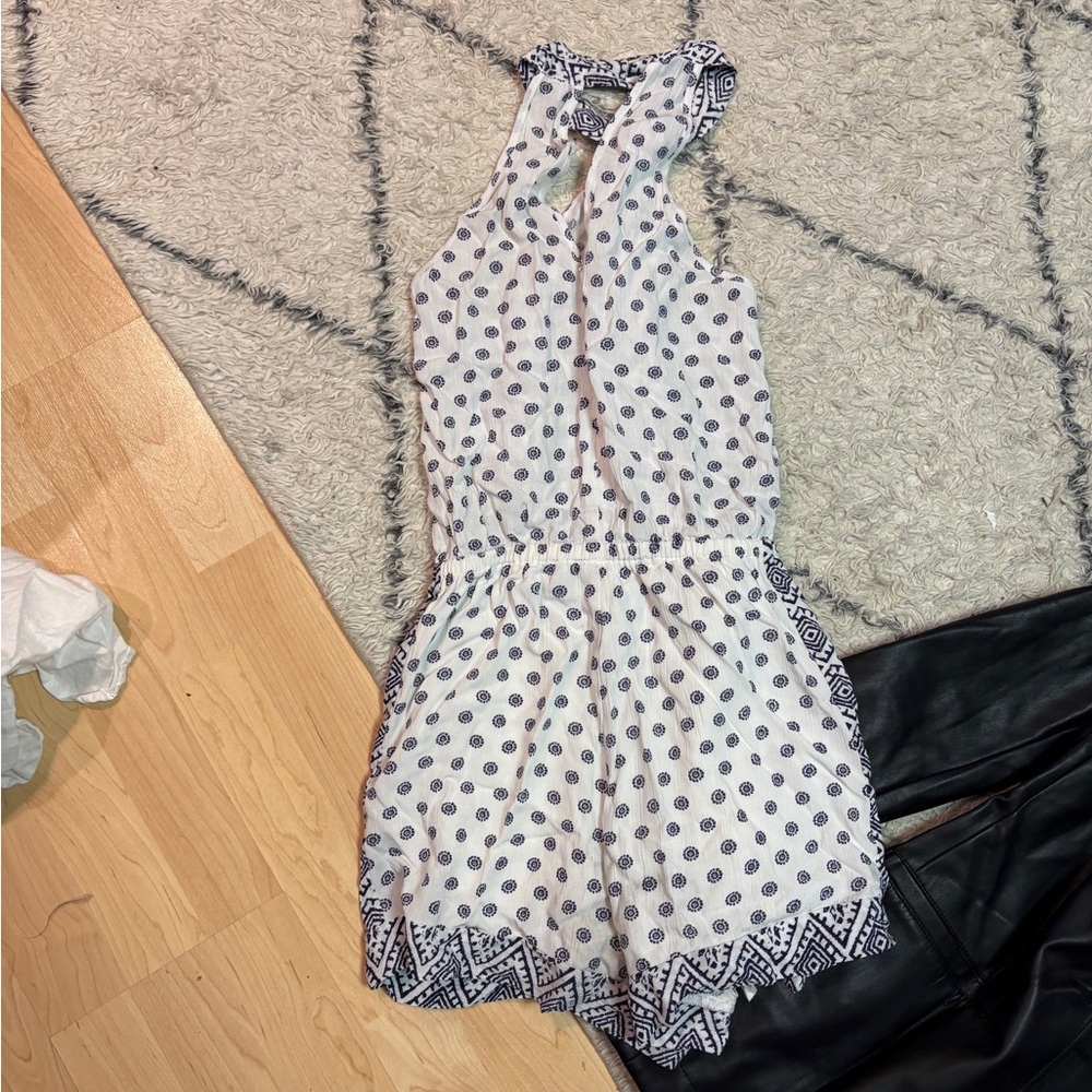 Splendid White and Blue Polka Dot Jumpsuit
